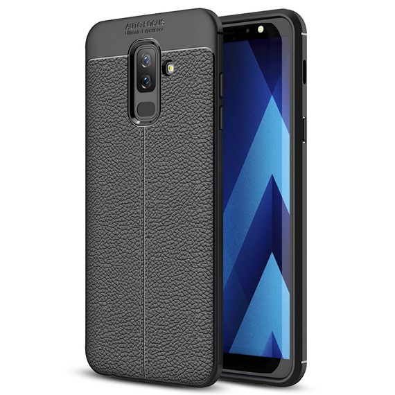 Microsonic Samsung Galaxy A6 Plus 2018 Kılıf Deri Dokulu Silikon Siyah 1