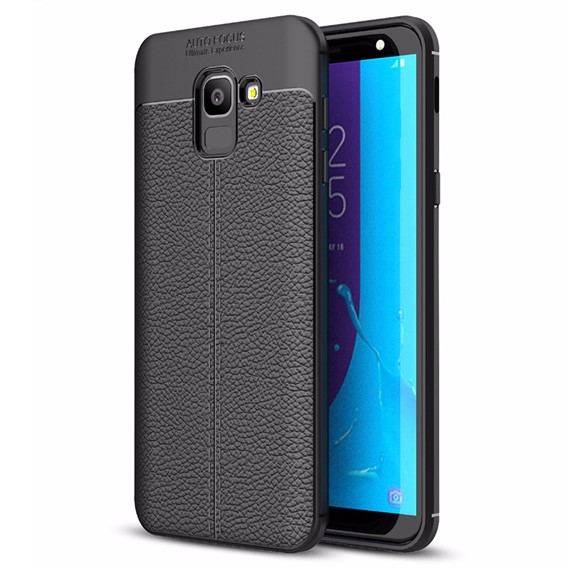Microsonic Samsung Galaxy J6 Kılıf Deri Dokulu Silikon Siyah 1