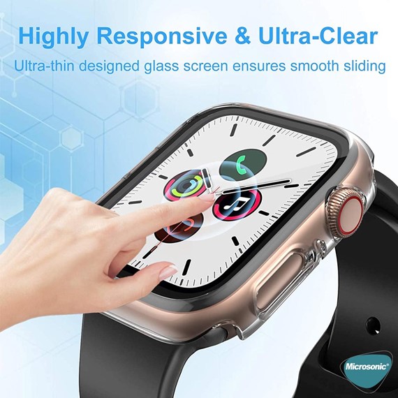Microsonic Apple Watch SE 2022 44mm Kılıf Clear Premium Slim WatchBand Şeffaf 8