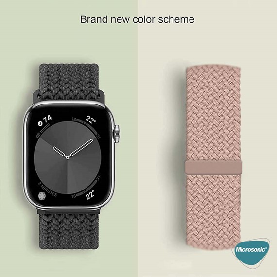 Microsonic Apple Watch SE 2022 44mm Kordon Small Size 127mm Knitted Fabric Single Loop Koyu Gri 3