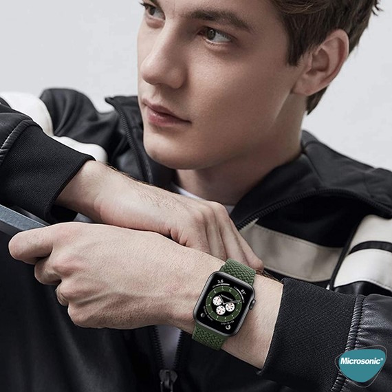 Microsonic Apple Watch SE 40mm Kordon Knitted Fabric Loop Yeşil 5