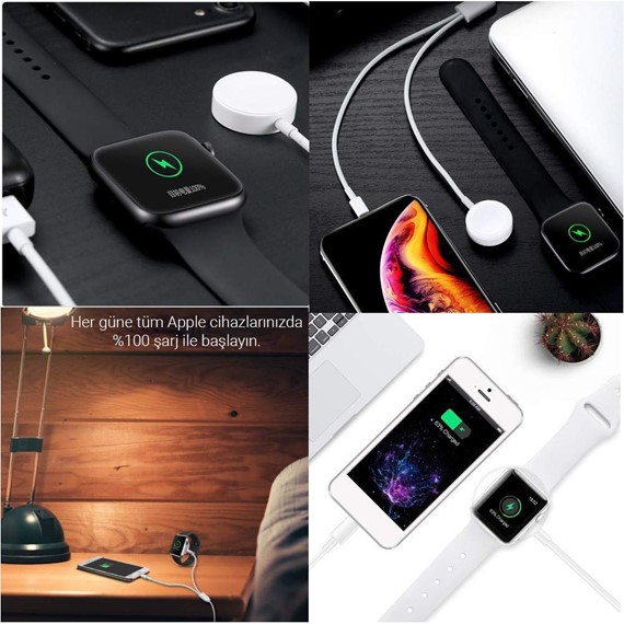Microsonic Apple Watch ve Lightning 2 in 1 Masaüstü Manyetik Şarj Kablosu Beyaz 4