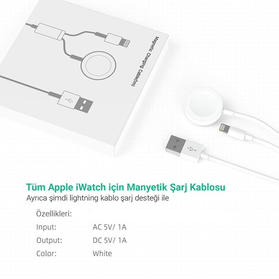 Microsonic Apple Watch ve Lightning 2 in 1 Masaüstü Manyetik Şarj Kablosu Beyaz 5