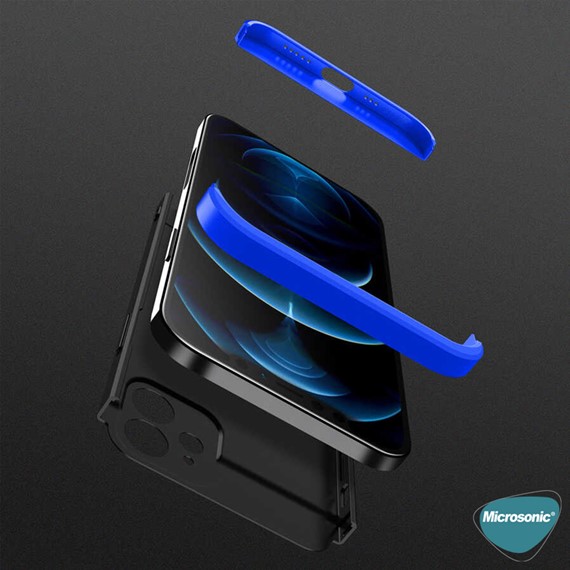 Microsonic Apple iPhone 12 Kılıf Double Dip 360 Protective Siyah Mavi 3