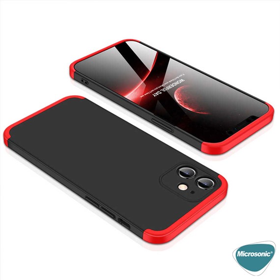 Microsonic Apple iPhone 12 Kılıf Double Dip 360 Protective Siyah Kırmızı 6