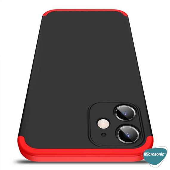 Microsonic Apple iPhone 12 Kılıf Double Dip 360 Protective Siyah Kırmızı 7