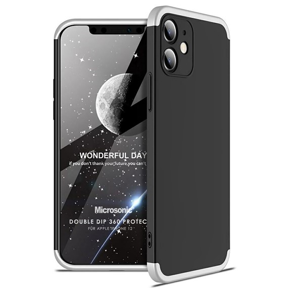 Microsonic Apple iPhone 12 Kılıf Double Dip 360 Protective Siyah Gri 1