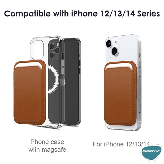 Microsonic Apple iPhone 12 Leather Wallet MagSafe Kahverengi 2