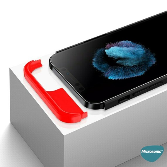 Microsonic Apple iPhone 12 Pro Kılıf Double Dip 360 Protective Siyah Kırmızı 5