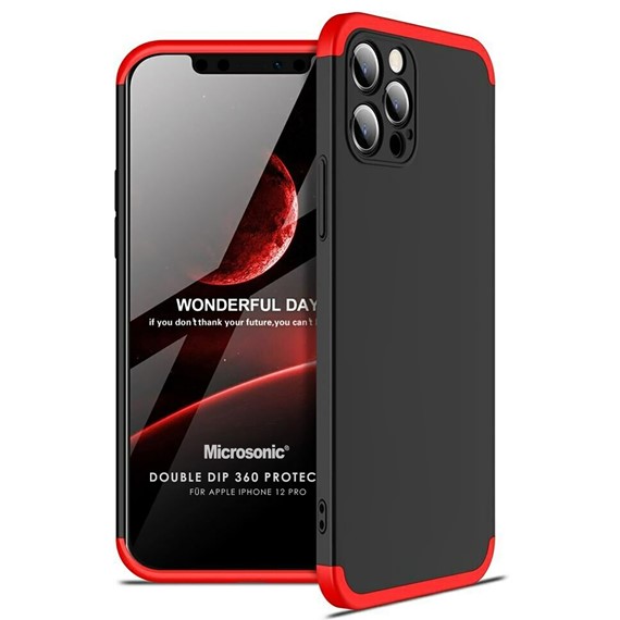 Microsonic Apple iPhone 12 Pro Kılıf Double Dip 360 Protective Siyah Kırmızı 1