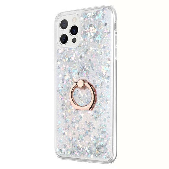 Microsonic Apple iPhone 15 Pro Max Kılıf Glitter Liquid Holder Gümüş 2