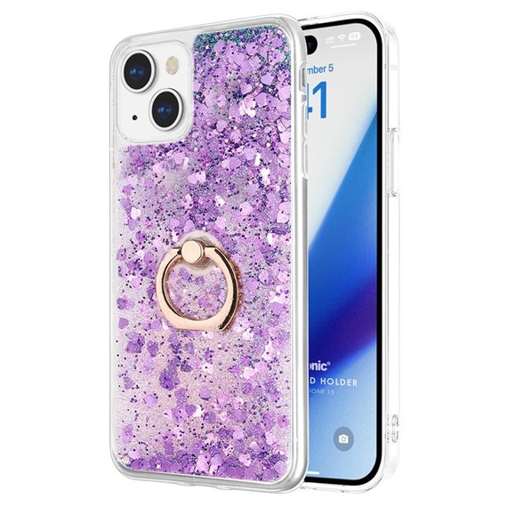 Microsonic Apple iPhone 15 Kılıf Glitter Liquid Holder Mor 1