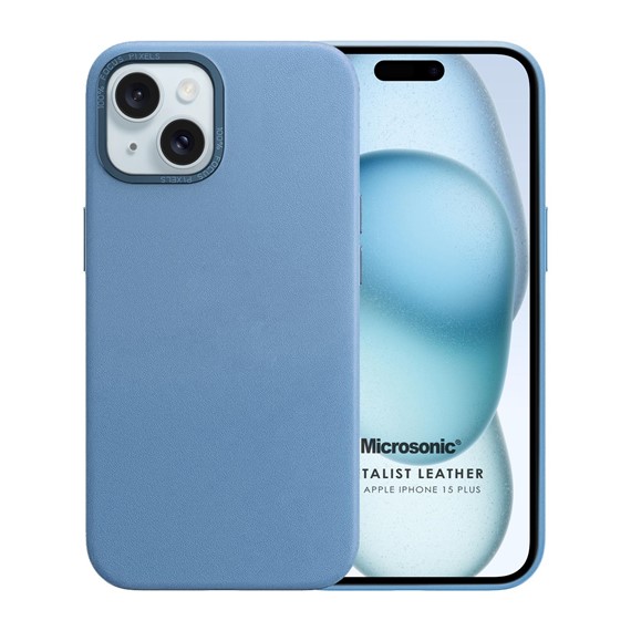 Microsonic Apple iPhone 15 Plus Kılıf Metalist Leather Mavi 1