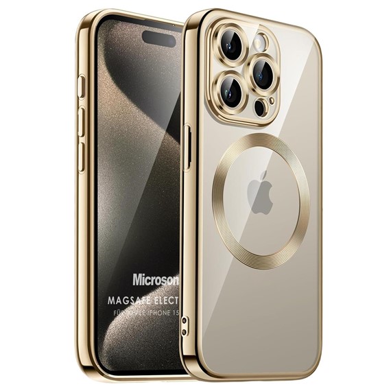Microsonic Apple iPhone 15 Pro Kılıf MagSafe Luxury Electroplate Gold 1