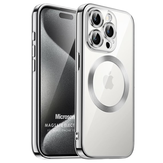 Microsonic Apple iPhone 15 Pro Max Kılıf MagSafe Luxury Electroplate Gümüş 1