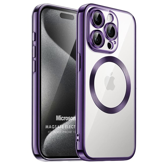 Microsonic Apple iPhone 15 Pro Max Kılıf MagSafe Luxury Electroplate Mor 1
