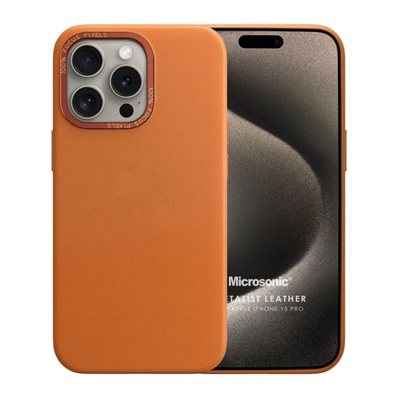 Microsonic Apple iPhone 15 Pro Kılıf Metalist Leather Turuncu 1