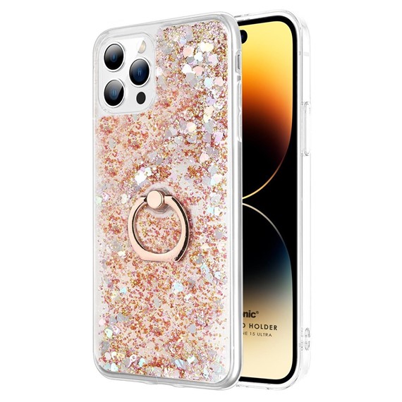 Microsonic Apple iPhone 15 Pro Max Kılıf Glitter Liquid Holder Gold 1