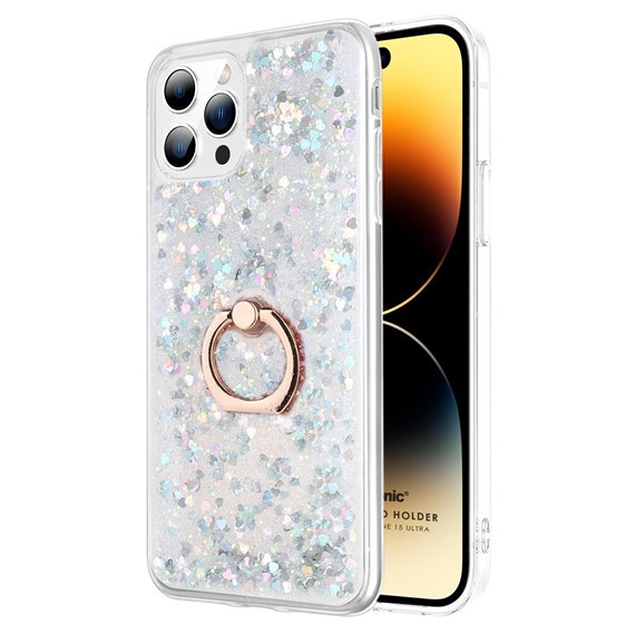 Microsonic Apple iPhone 15 Pro Max Kılıf Glitter Liquid Holder Gümüş 1