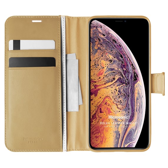 Microsonic Apple iPhone XS Max Kılıf Delux Leather Wallet Gold 1