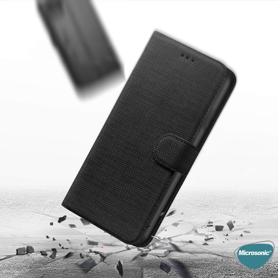 Microsonic OnePlus 7T Kılıf Fabric Book Wallet Siyah 5