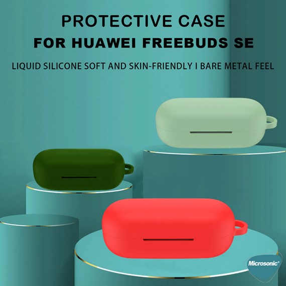 Microsonic Huawei FreeBuds SE Kılıf Askılı Mat Silikon Koyu Yeşil 3