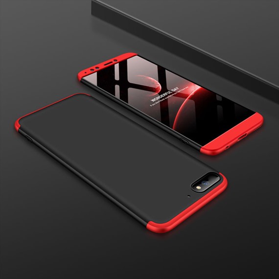 Microsonic Huawei Y6 2018 Kılıf Double Dip 360 Protective Siyah Kırmızı 3
