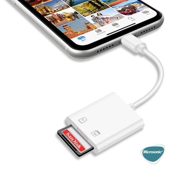 Microsonic Lightning to SD Card Camera Reader Kablo iPhone SD Mikro Sd Kart Okuyucu Kablo Adaptör Beyaz 3