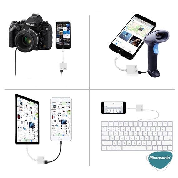 Microsonic Lightning to USB Lightning Kablo iPhone USB Okuyucu ve Dişi 8Pin İOS Kablo Adaptör Beyaz 4