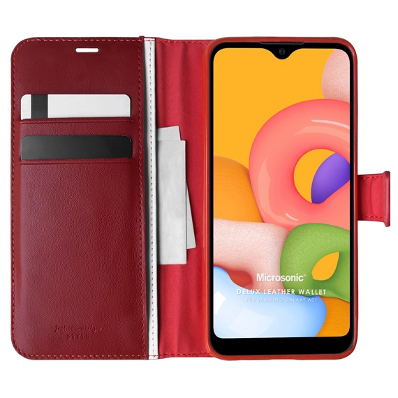 Microsonic Samsung Galaxy A01 Kılıf Delux Leather Wallet Kırmızı 1