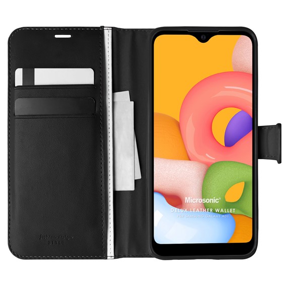 Microsonic Samsung Galaxy A01 Kılıf Delux Leather Wallet Siyah 1