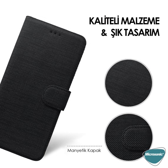 Microsonic Samsung Galaxy A01 Kılıf Fabric Book Wallet Siyah 4