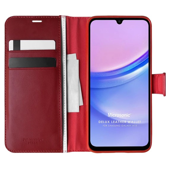 Microsonic Samsung Galaxy A15 Kılıf Delux Leather Wallet Kırmızı 1