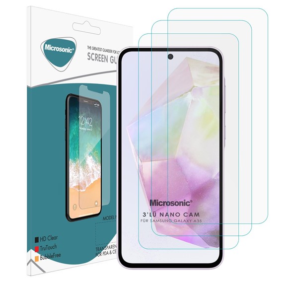 Microsonic Samsung Galaxy A35 Screen Protector Nano Glass Cam Ekran Koruyucu 3 lü Paket 2