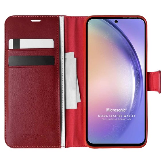 Microsonic Samsung Galaxy A54 Kılıf Delux Leather Wallet Kırmızı 1