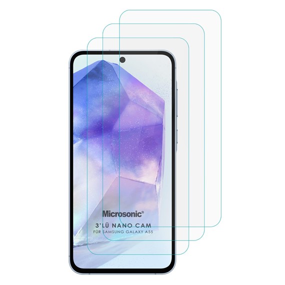 Microsonic Samsung Galaxy A55 Screen Protector Nano Glass Cam Ekran Koruyucu 3 lü Paket 1
