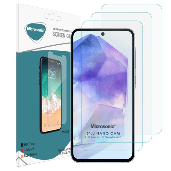 Microsonic Samsung Galaxy A55 Screen Protector Nano Glass Cam Ekran Koruyucu 3 lü Paket 2