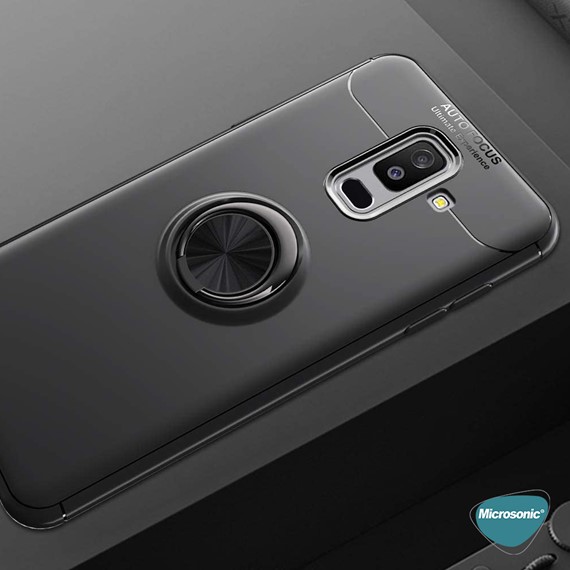 Microsonic Samsung Galaxy A6 Plus 2018 Kılıf Kickstand Ring Holder Siyah 4