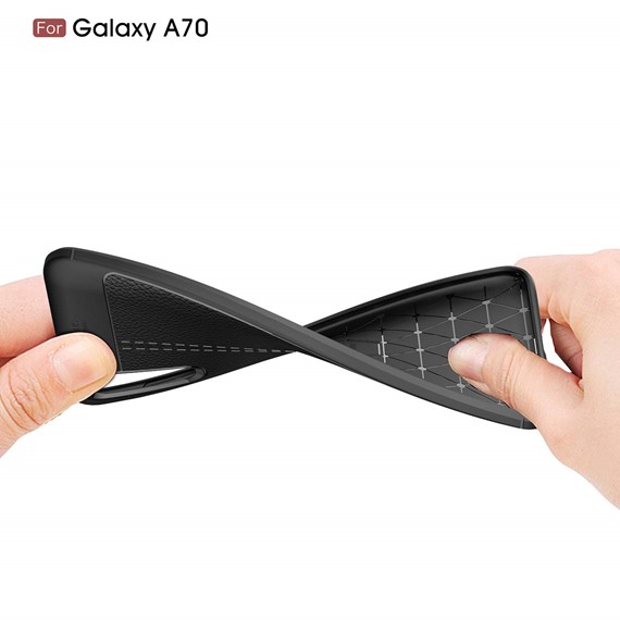 Microsonic Samsung Galaxy A70 Kılıf Deri Dokulu Silikon Gri 3