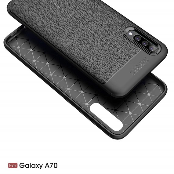 Microsonic Samsung Galaxy A70 Kılıf Deri Dokulu Silikon Gri 5