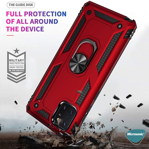 Microsonic Samsung Galaxy A81 Kılıf Military Ring Holder Kırmızı 3