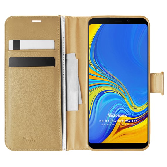 Microsonic Samsung Galaxy A9 2018 Kılıf Delux Leather Wallet Gold 1