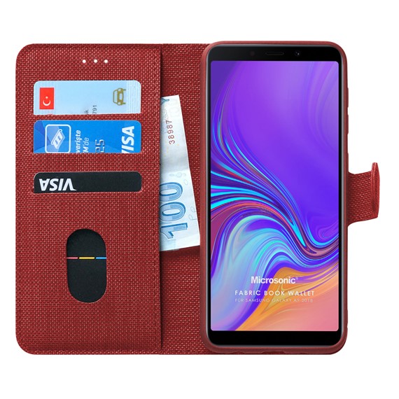 Microsonic Samsung Galaxy A9 2018 Kılıf Fabric Book Wallet Kırmızı 1