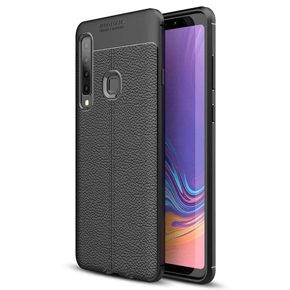Microsonic Samsung Galaxy A9 2018 Kılıf Deri Dokulu Silikon Siyah 1