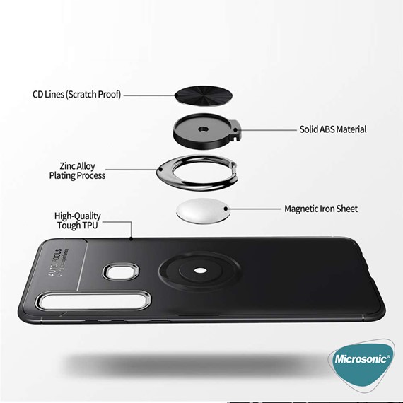 Microsonic Samsung Galaxy A9 2018 Kılıf Kickstand Ring Holder Siyah 3