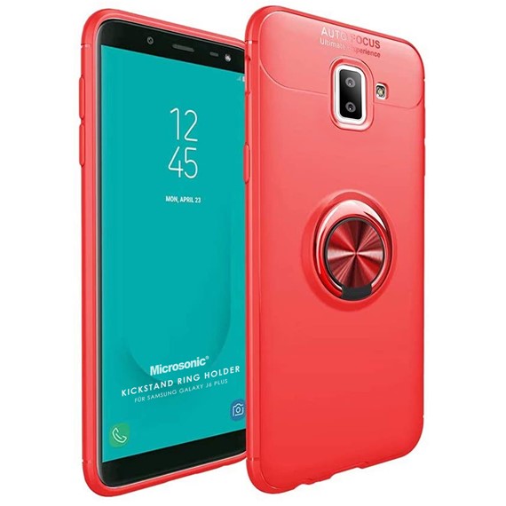Microsonic Samsung Galaxy J6 Plus Kılıf Kickstand Ring Holder Kırmızı 1