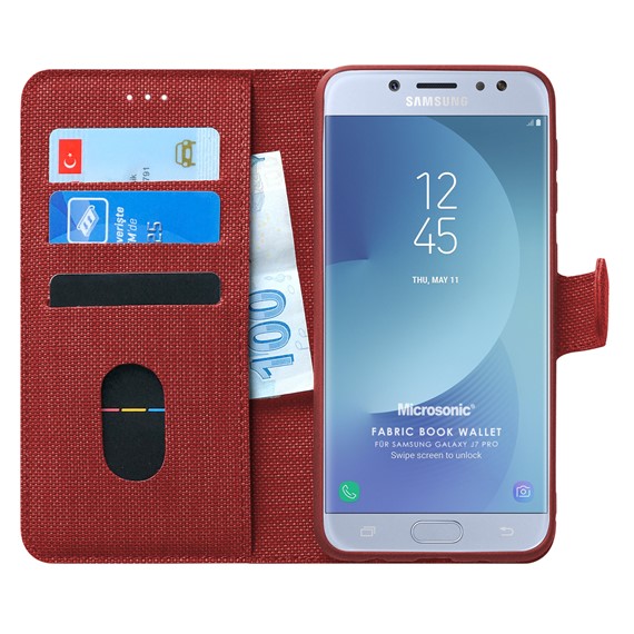 Microsonic Samsung Galaxy J7 Pro Kılıf Fabric Book Wallet Kırmızı 1