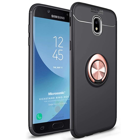 Microsonic Samsung Galaxy J7 Pro Kılıf Kickstand Ring Holder Siyah Rose 1