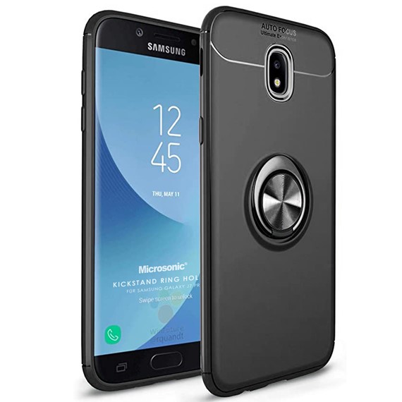 Microsonic Samsung Galaxy J7 Pro Kılıf Kickstand Ring Holder Siyah 1