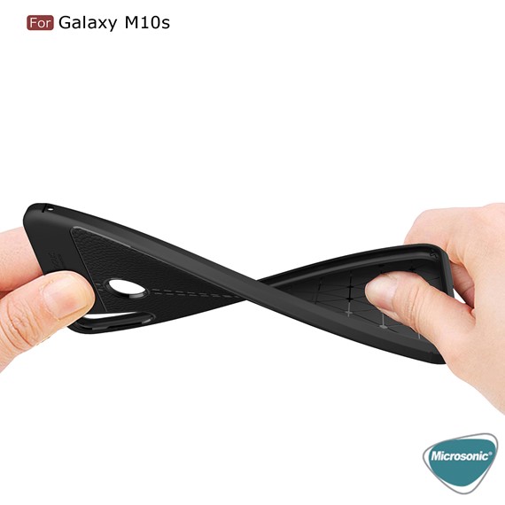 Microsonic Samsung Galaxy M10s Kılıf Deri Dokulu Silikon Siyah 3